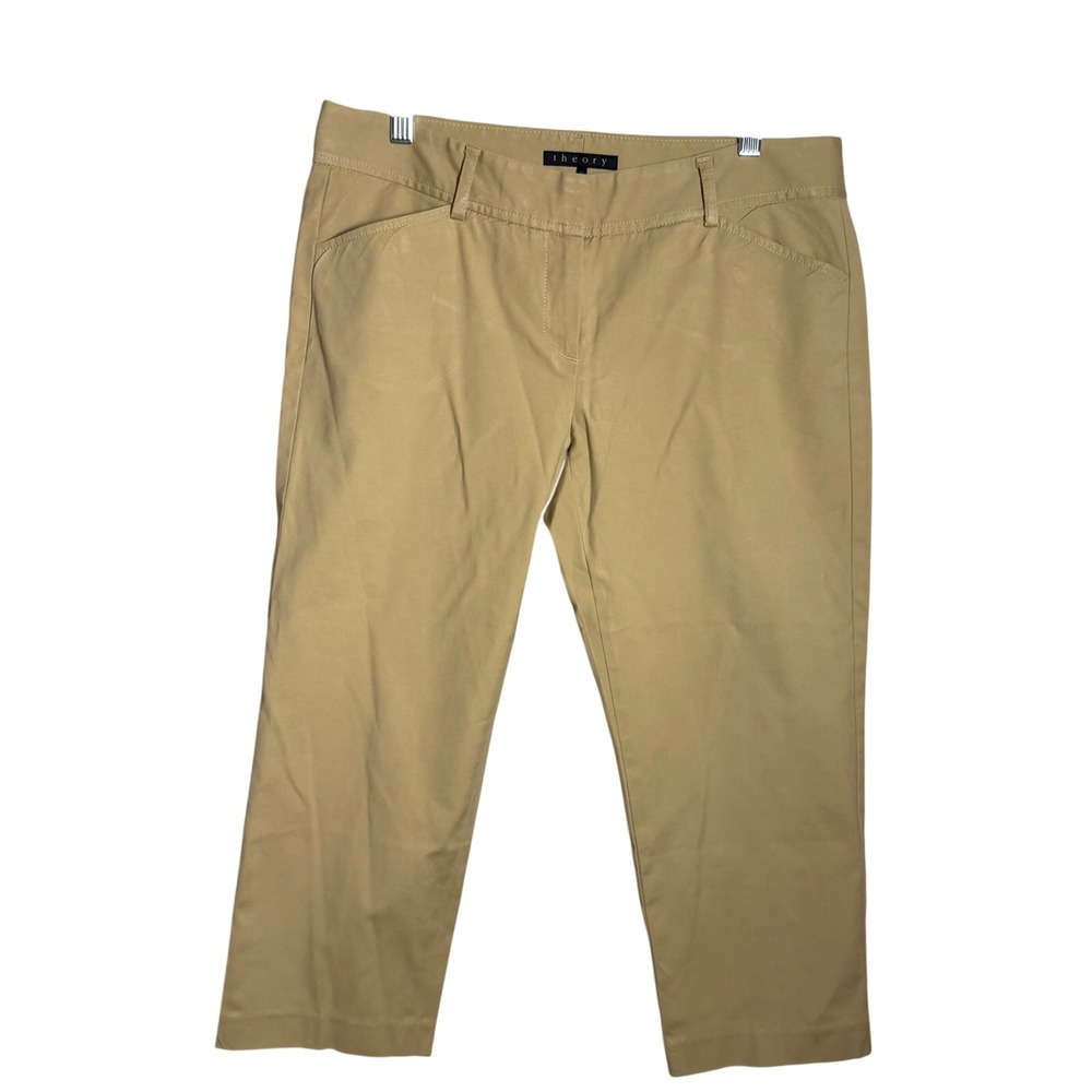 Theory Womens Size 10 Tan Khaki Cotton Blend Cropped Trousers Pants Made in USAβ